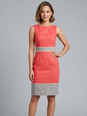 Linen Blend Coral and Grey Dress by Papaya